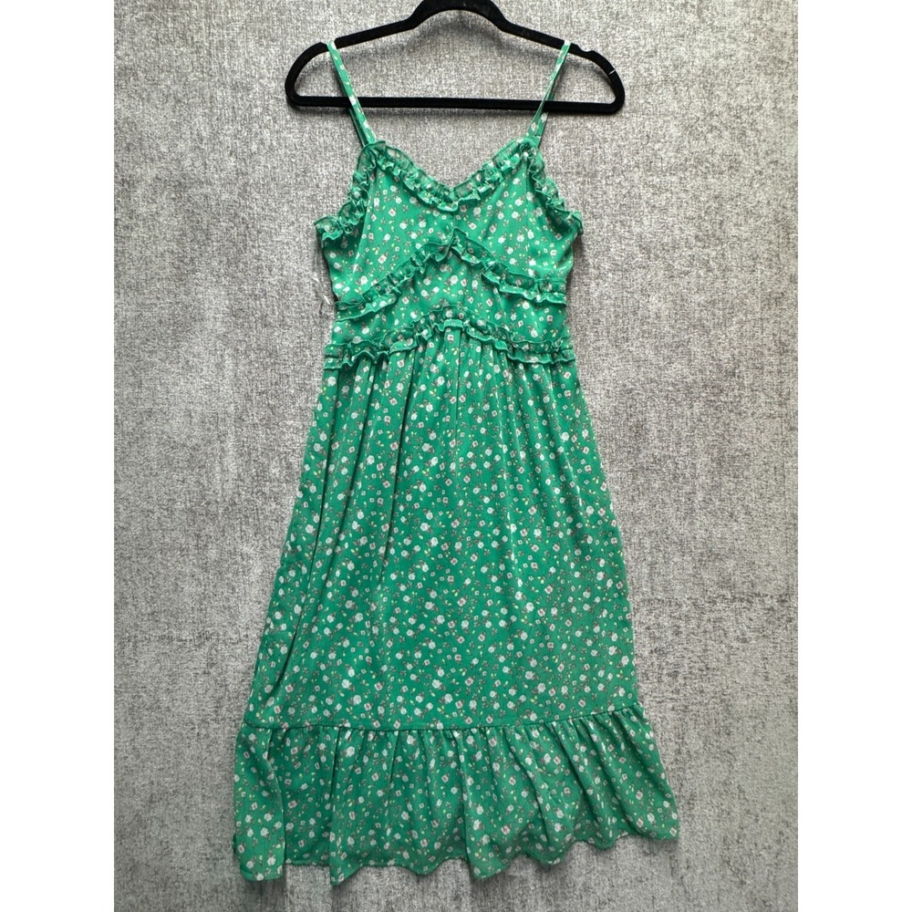 No Boundaries Floral Ruffle‎ Sundress Sleeveless Midi Dress Green S 3-5